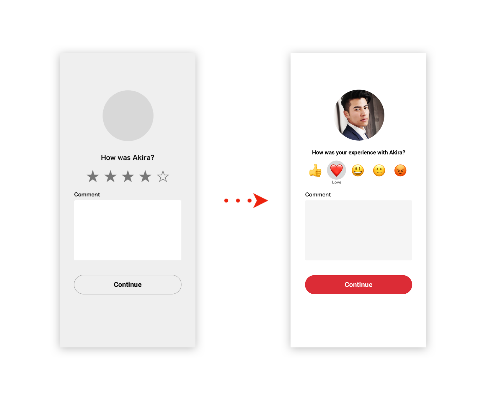 Design change 1 — Change the way to rate experience